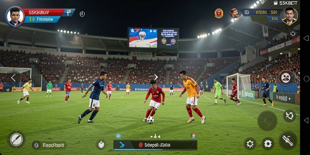 Tampilan gameplay menarik dalam 55KBET dengan aksi sepak bola yang seru.