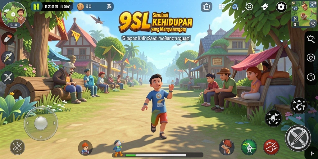 Tangkapan layar menunjukkan karakter menjalani aktivitas sehari-hari di 9SL.