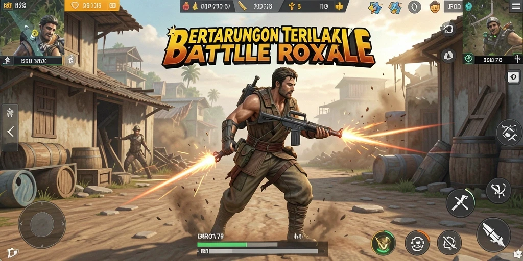 Tampilan gameplay menegangkan dalam BRO178 saat bertarung di arena Battle Royale.