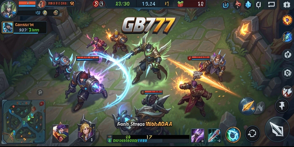 Screenshot dari gameplay seru GB777 yang menampilkan aksi MOBA intens.