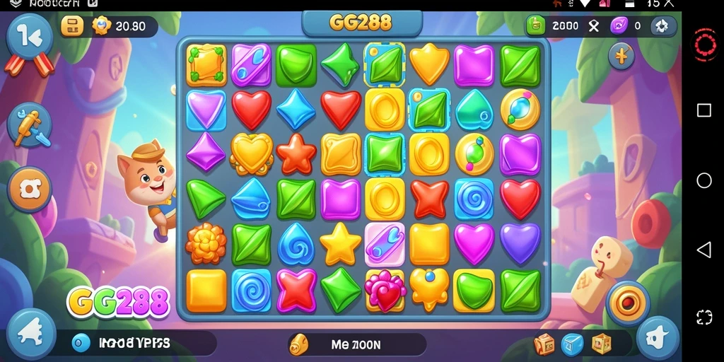 Screenshot gameplay GG288 menampilkan aktivitas mencocokkan buah berwarna.