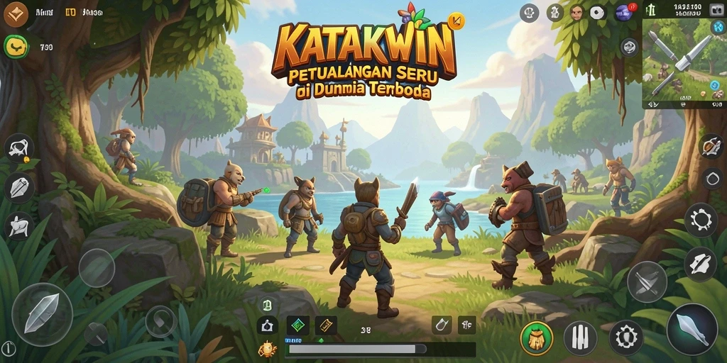 Tangkapan layar gameplay KATAKWIN memperlihatkan eksplorasi dunia yang luas.