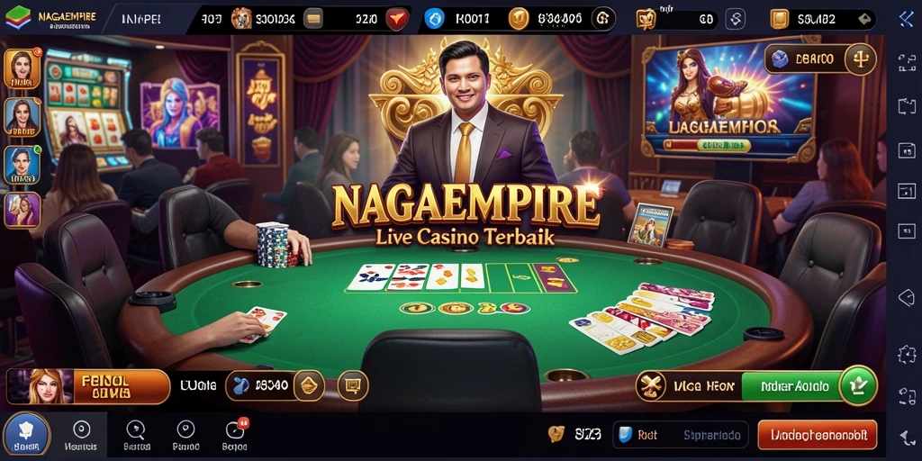 Screenshot NAGAEMPIRE menampilkan dealer langsung dan gameplay yang dinamis.