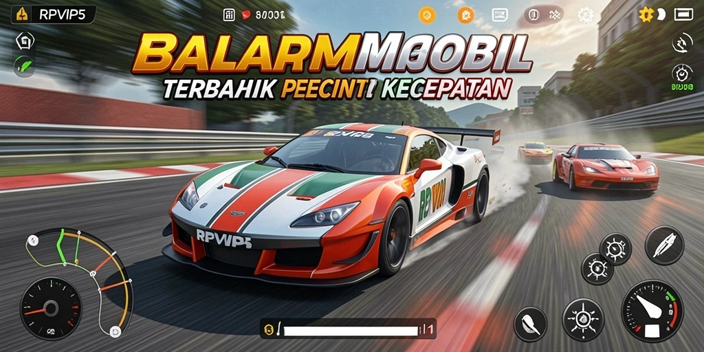 Screenshot utama RPVIP5 menampilkan aksi balap yang mendebarkan.