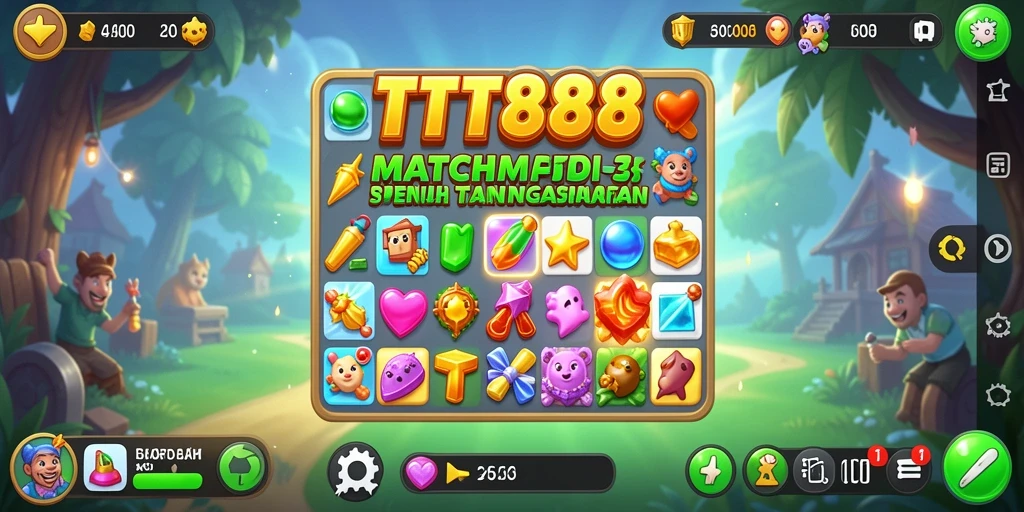 Tampilan gameplay seru di TTT888 dengan mekanisme Match-3 yang menarik.
