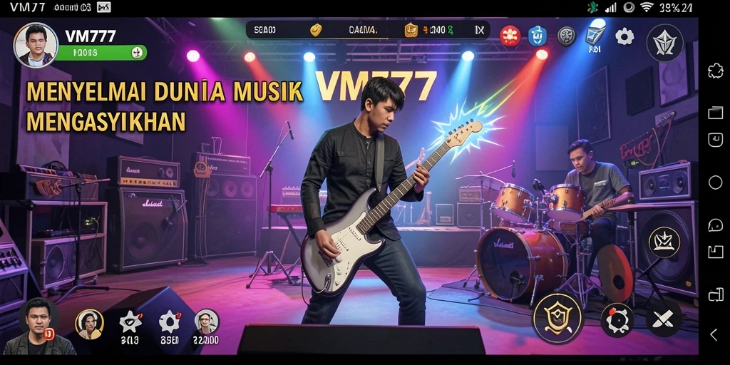 Screenshot gameplay VM777 yang menampilkan pengguna bernyanyi dengan antusias.