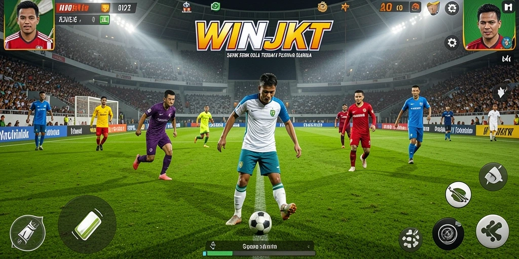 Screenshot gameplay <strong>WINJKT</strong> menampilkan aksi di lapangan sepak bola.